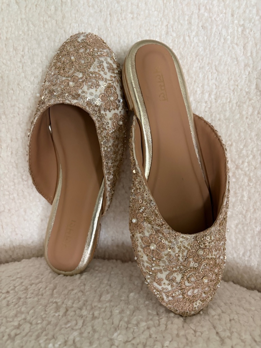 Indian Embellished Gold & Ivory Slip-On Women’s Flats